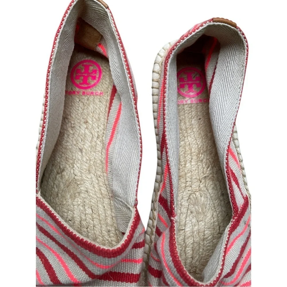 Tory Burch Red and Cream Striped Espadrilles size 9.5
